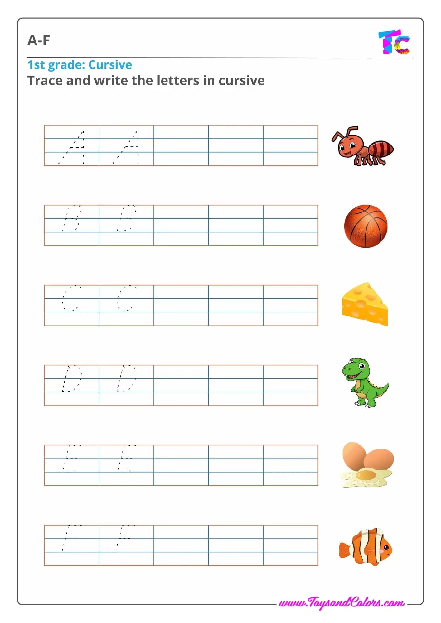 Cursive A to F