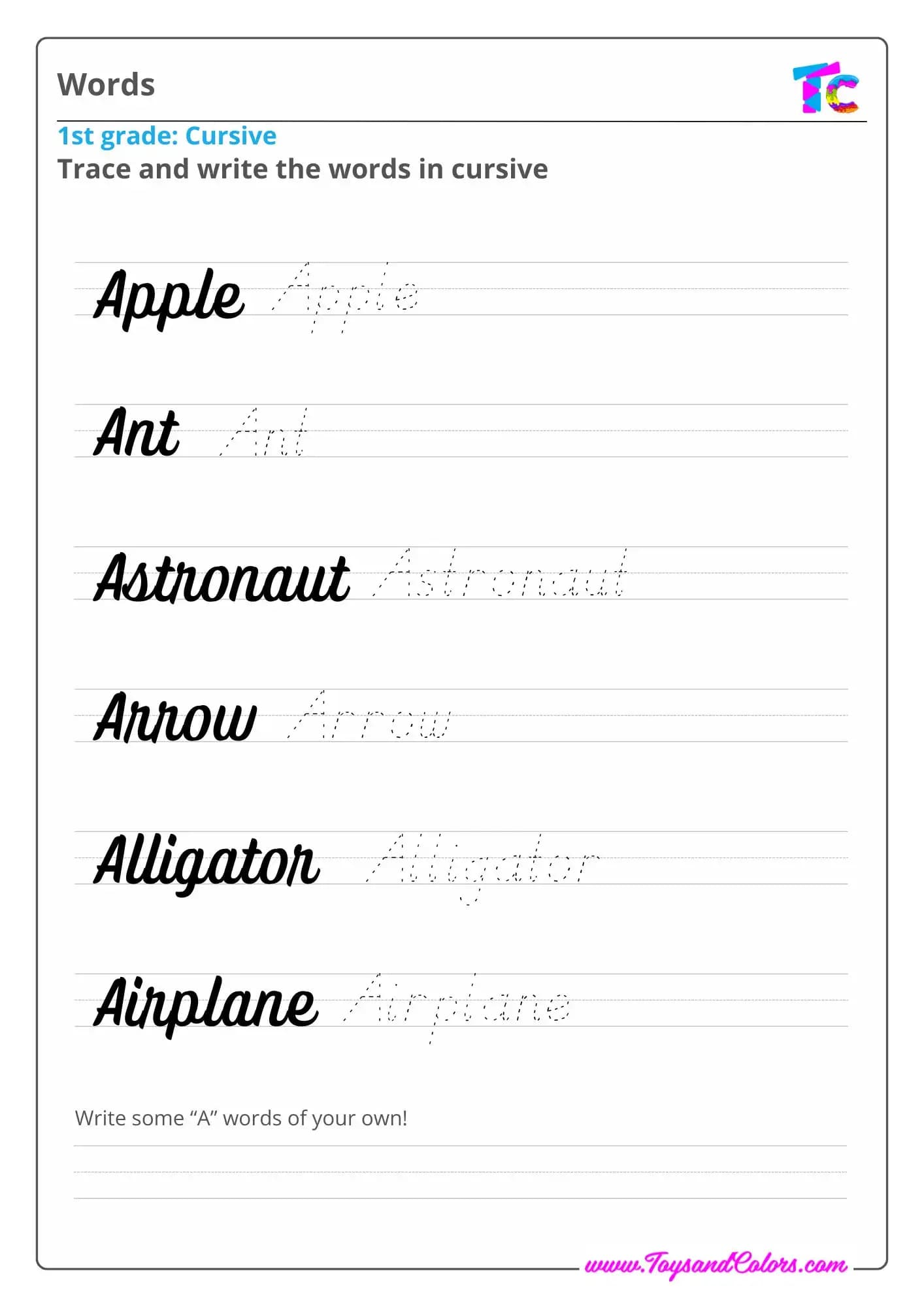 Cursive Words Letter A