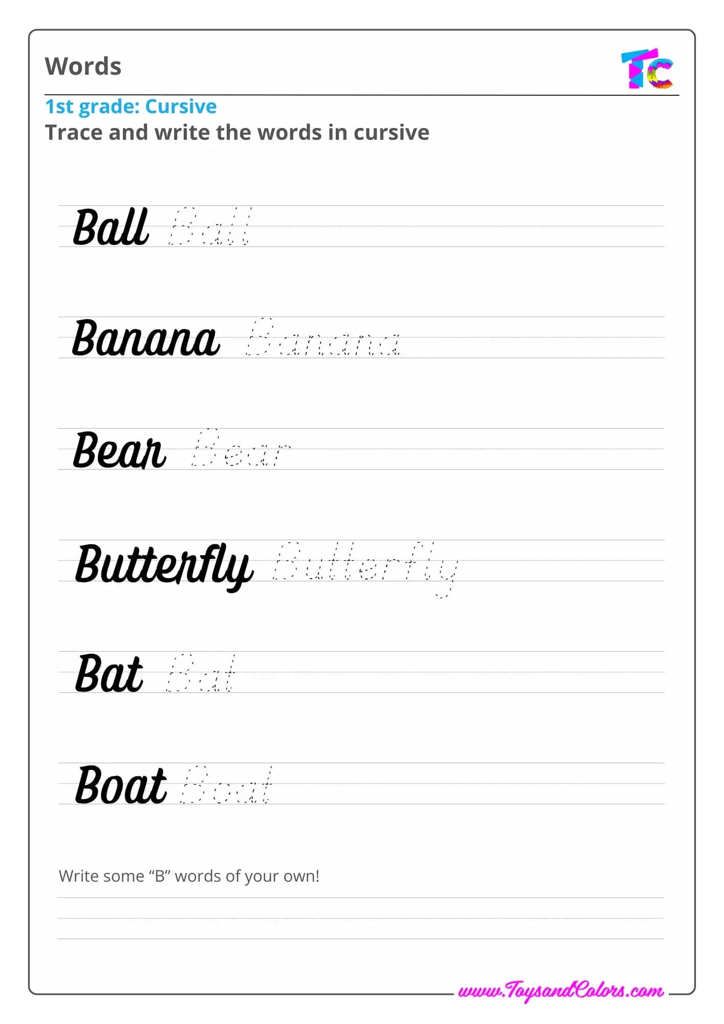 Cursive Words Letter B