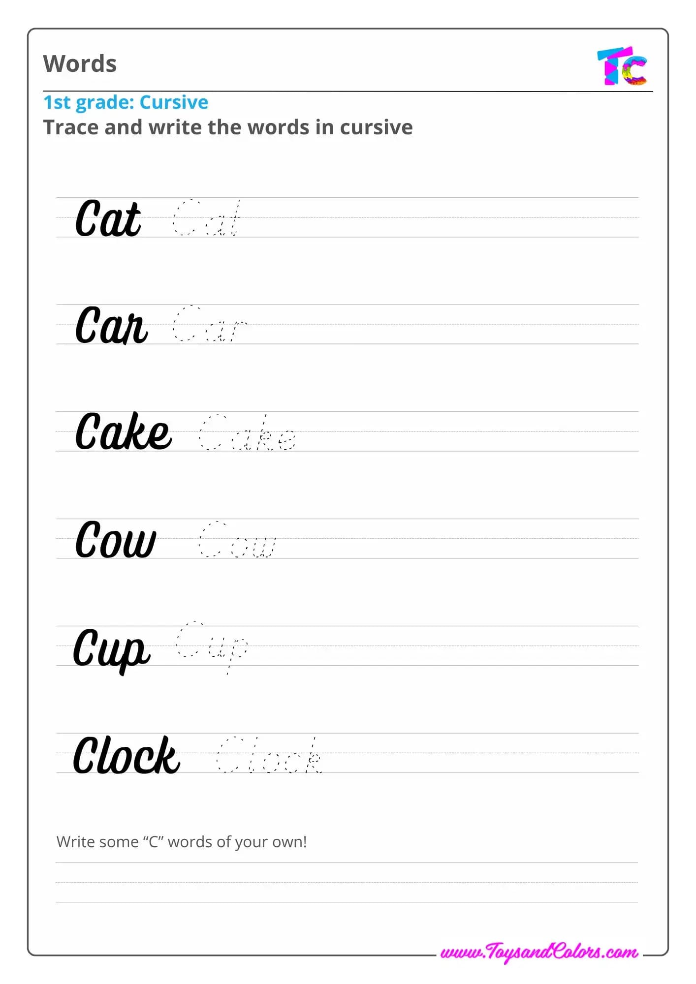 Cursive Words Letter C