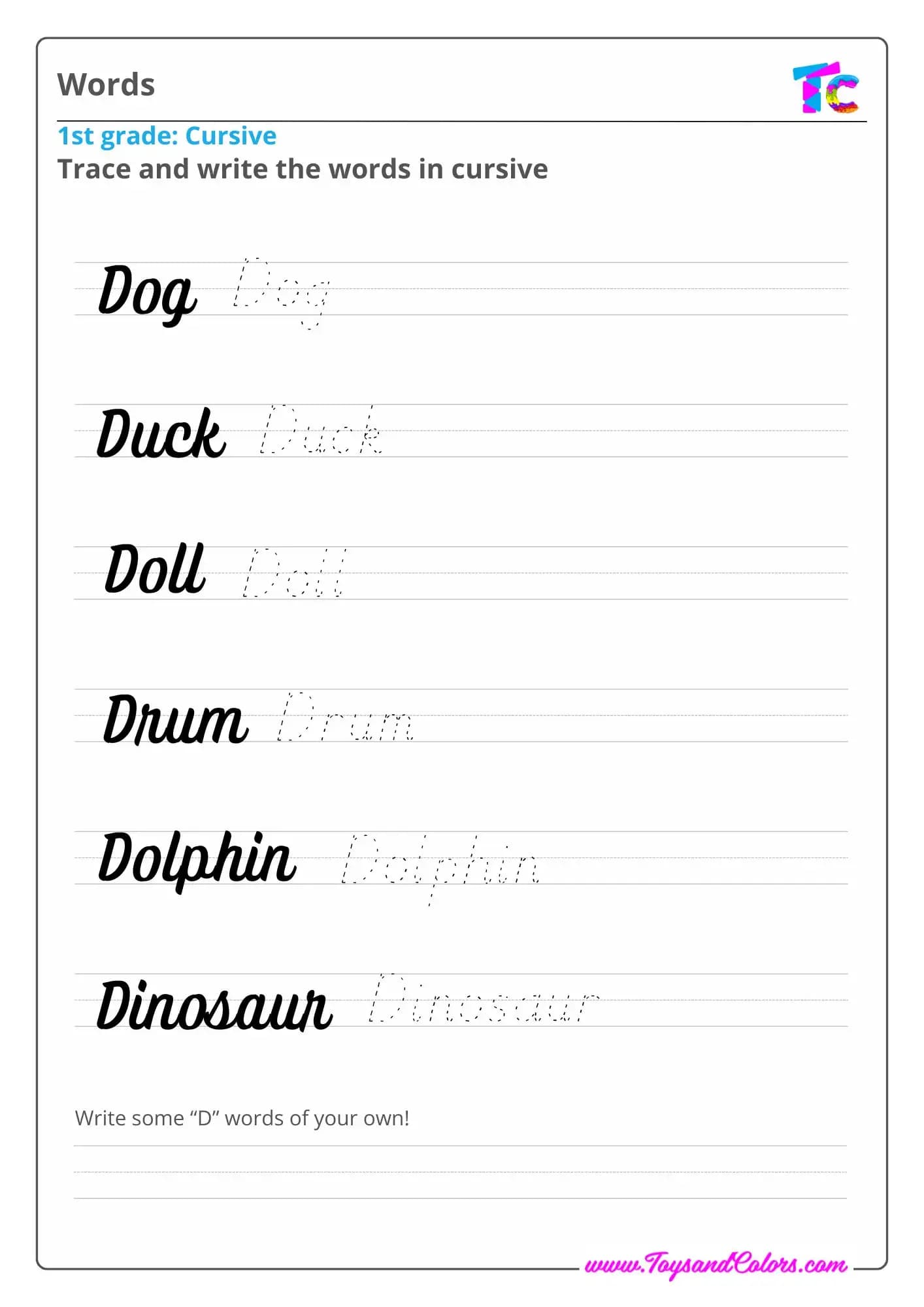 Cursive Words Letter D