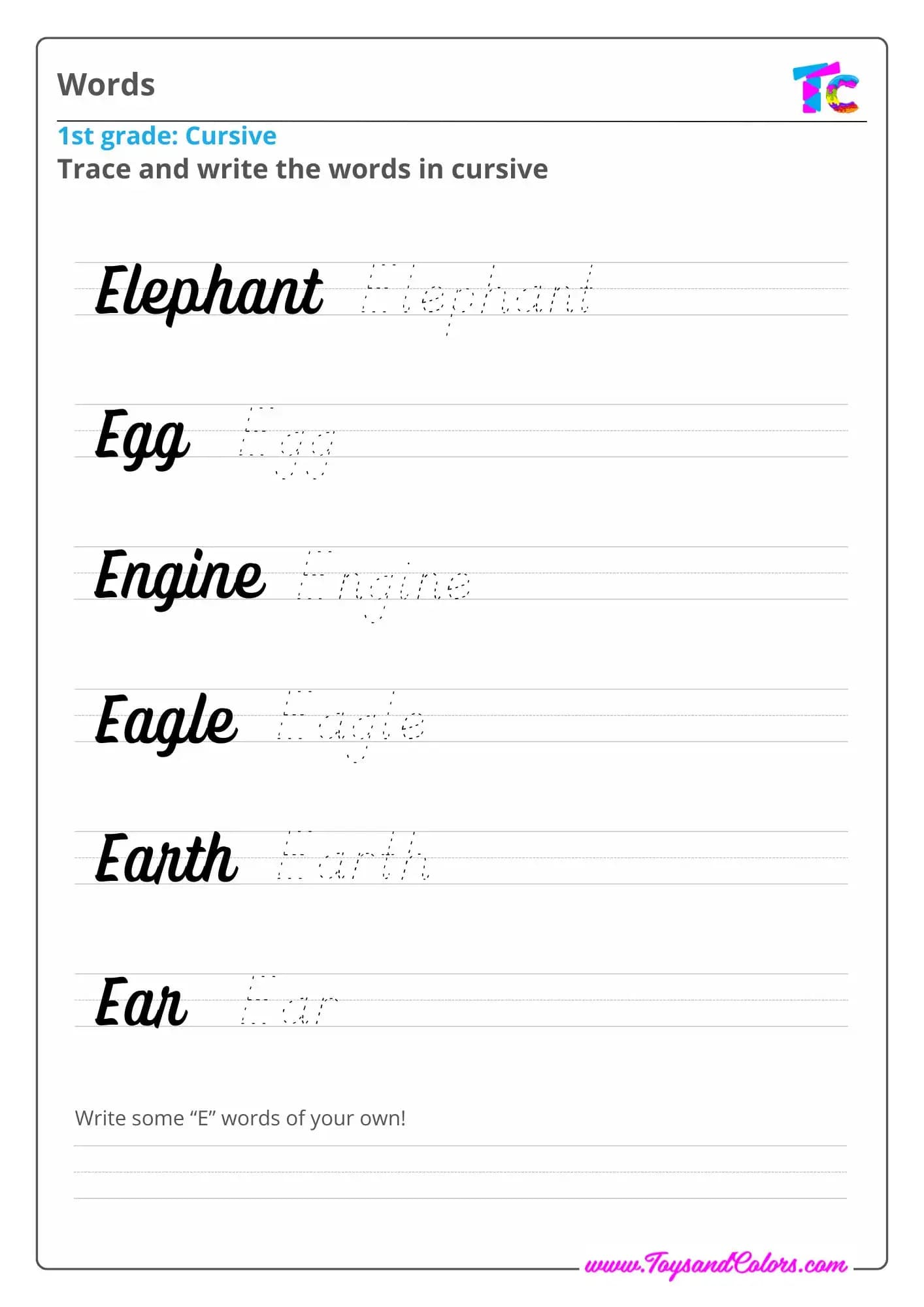 Cursive Words Letter E