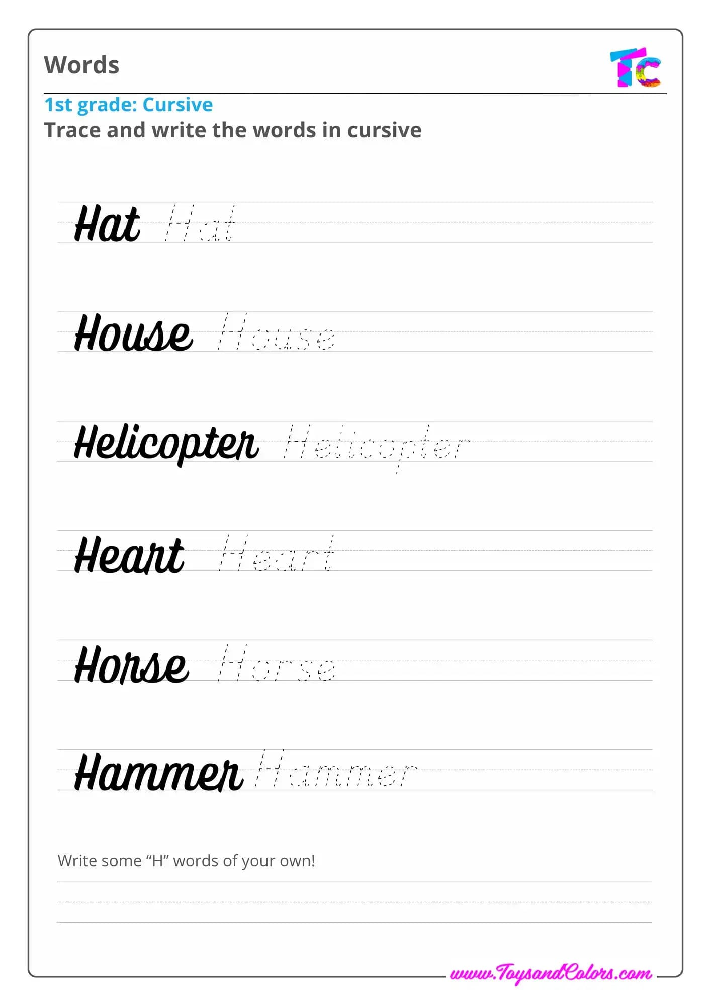 Cursive Words Letter H