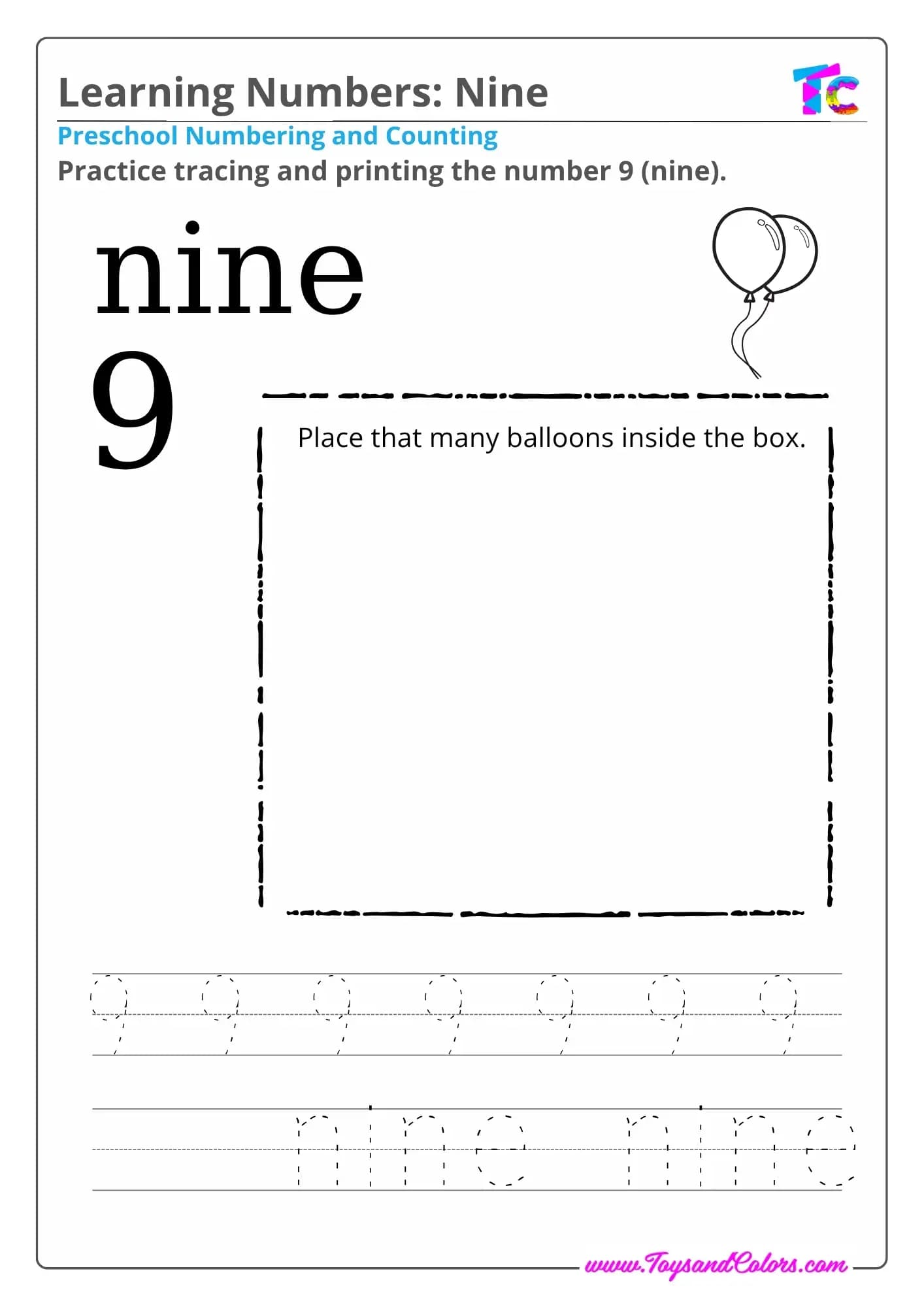 Learning Numbers nine