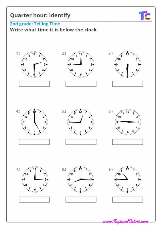 Telling the Time Quarter hour: Identify