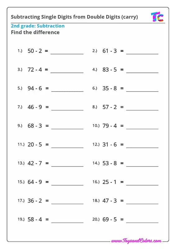 Subtracting Single Digits from Double Digits (carry)