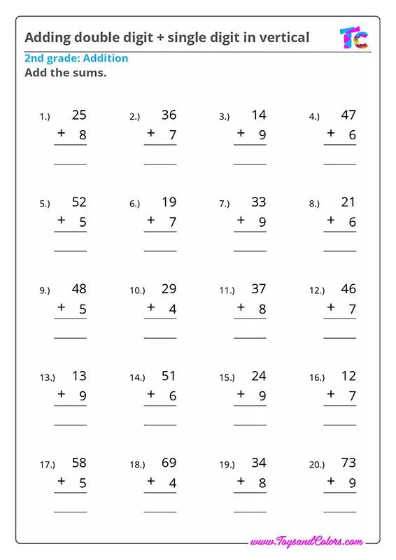 Adding double digit + single digit in vertical