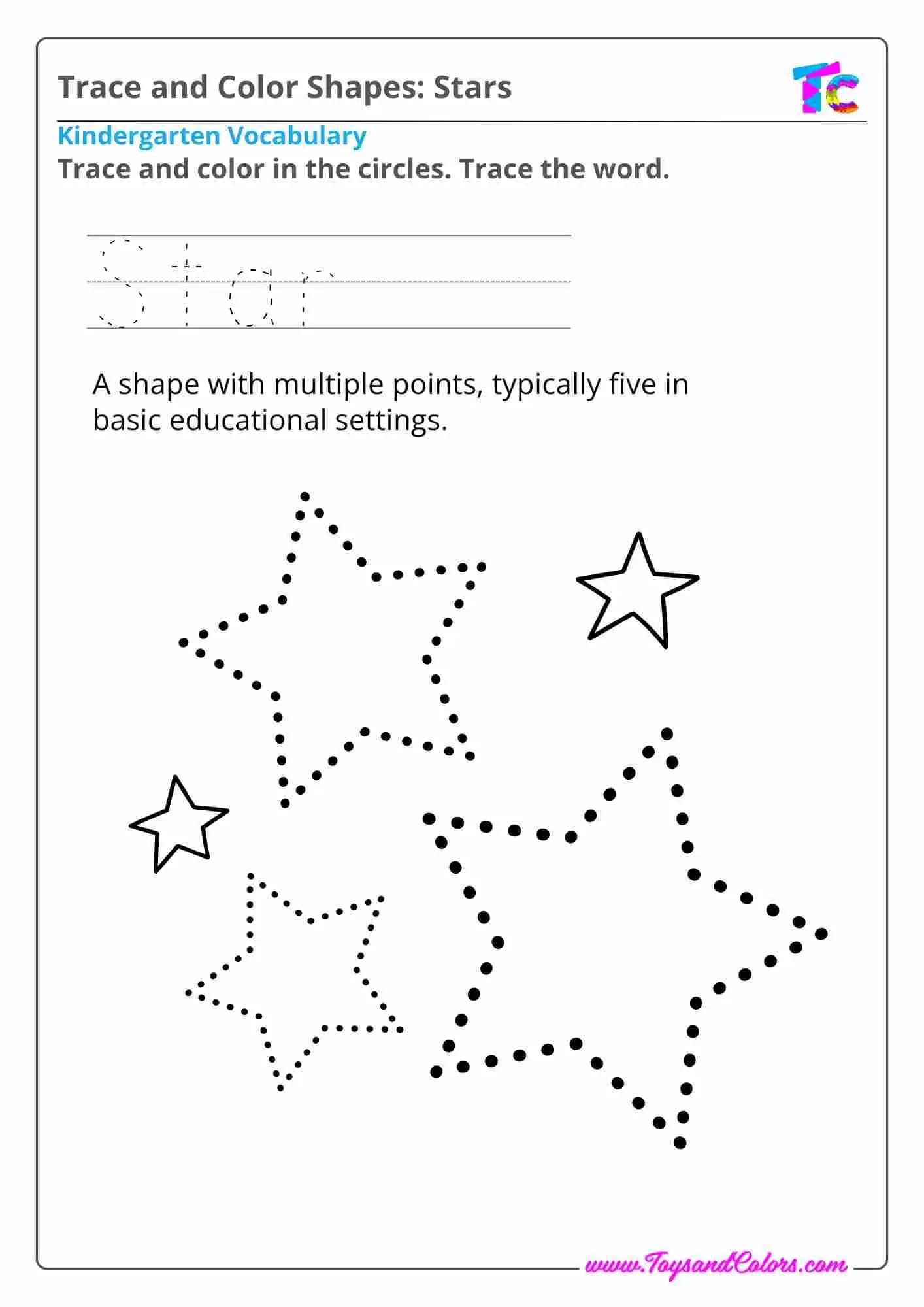 Trace and Color Stars Shapes 